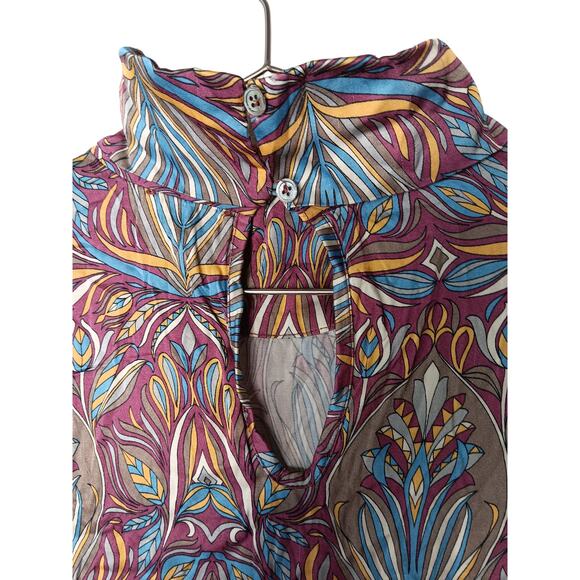 SFIZIO Nouveau Floral Turtleneck Top Italy Long Sleeve Keyhole Back S-M - Picture 9 of 11